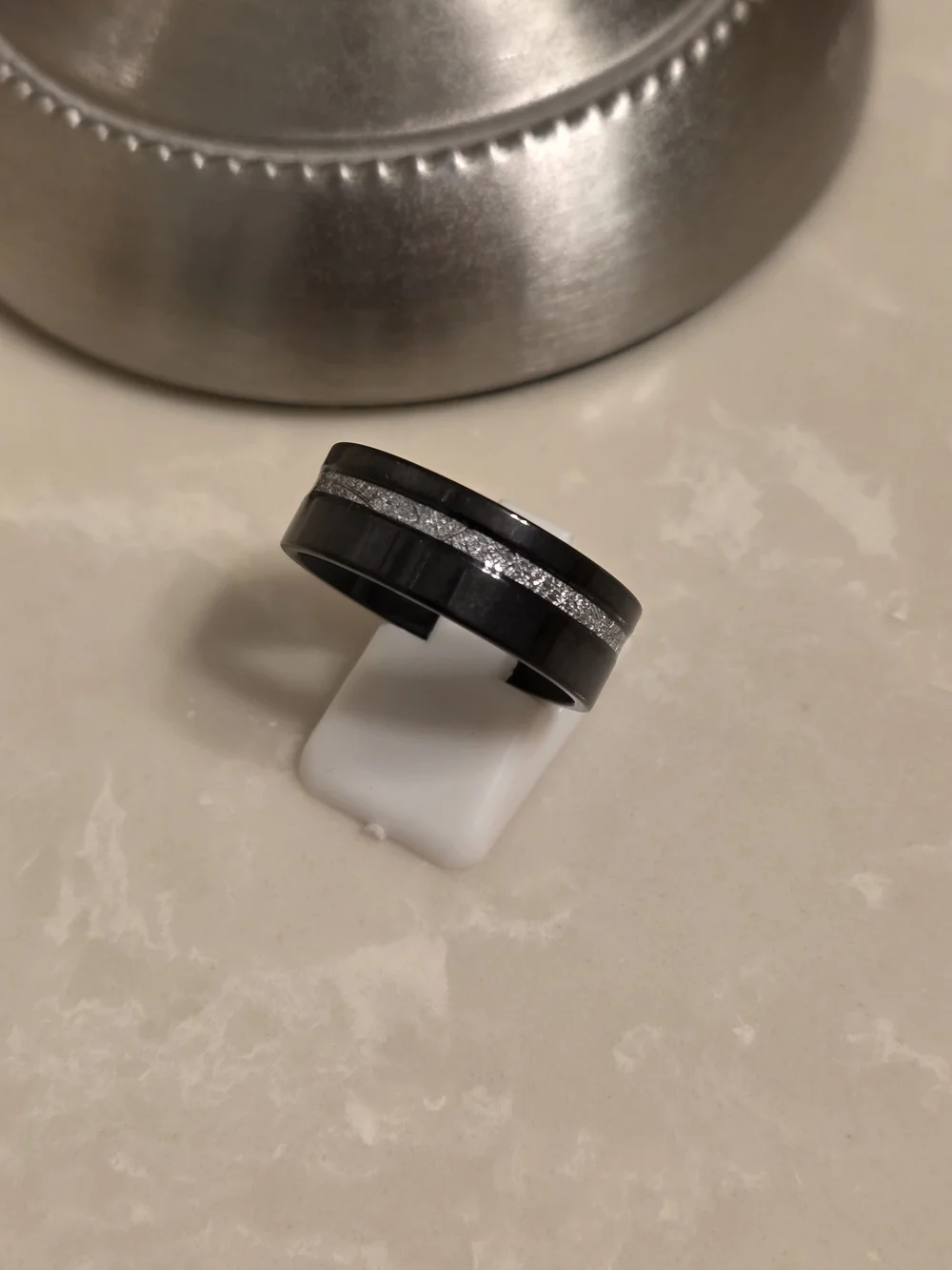 Black Men's Tungsten Ring with Silver Accent